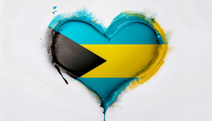 Paint stain in the shape of a heart in the colours of the Bahamian flag.