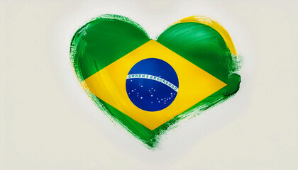Paint stain in the shape of a heart in the colours of the flag of Brazil.
