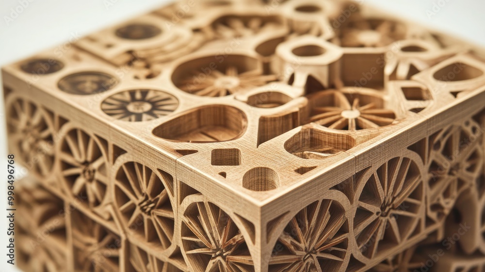 Fototapete a close-up of a geometric puzzle box, emphasizing intricate designs and creativity in construction.