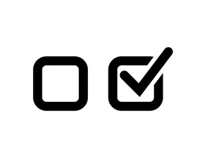 Square checkbox set. Blank and checked checkbox stroke line art vector icon for app or website. Survey icon.