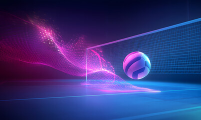 Dynamic Volleyball Action with Neon Lights and Abstract Geometric Patterns for Futuristic Sports Branding