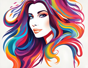 colorful Woman with long hair. Beautiful woman Illustration background