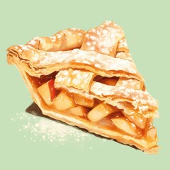 Delicious Apple Pie Slice on Green Background