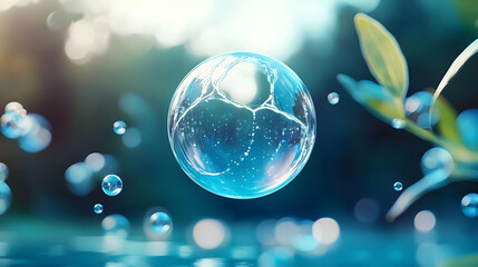 Clear Water Bubble Floating in Air with Blurred Background
