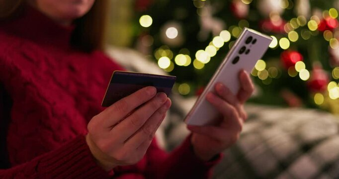 Woman Shopping Online During Christmas Season