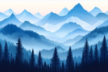 Wallpaper with shades of blue in the blue mountains, mountains covered in fog.