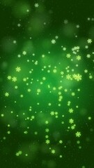 portrait beautiful green snowflakes background snowfall background for Christmas commercial uses, beautiful snowflake falling background
