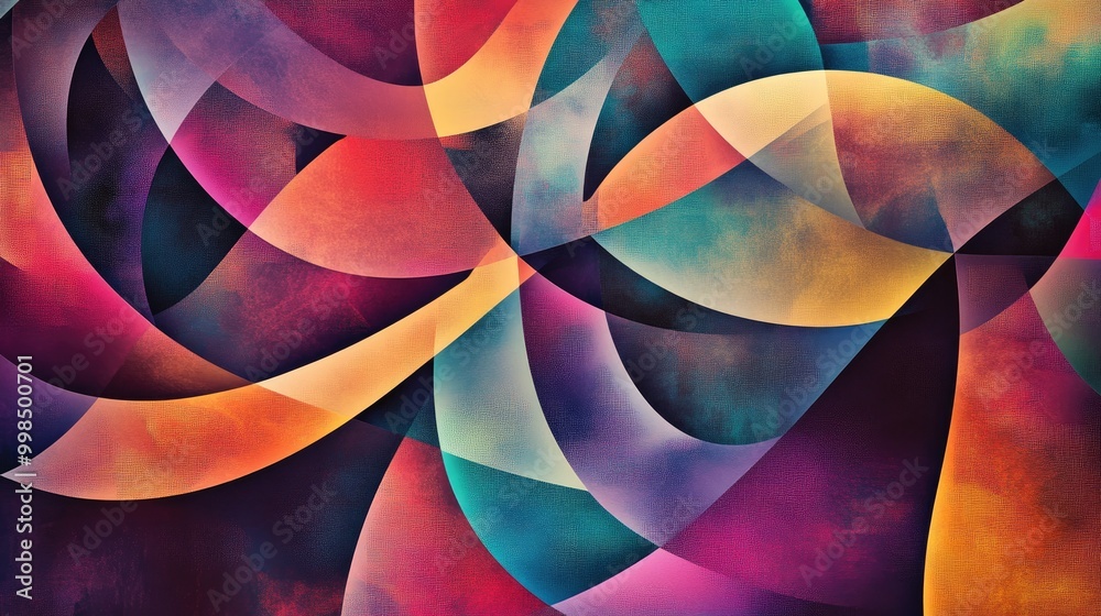 Poster a stunning abstract geometric pattern with vibrant colors and shapes, creating a modern and dynamic 