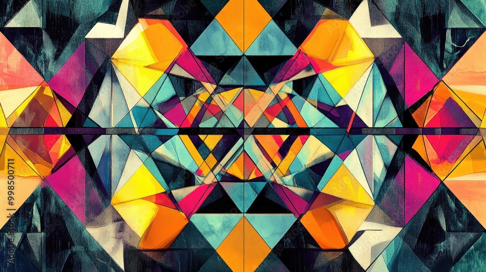 Poster a stunning abstract geometric pattern with vibrant colors and shapes, creating a modern and dynamic 