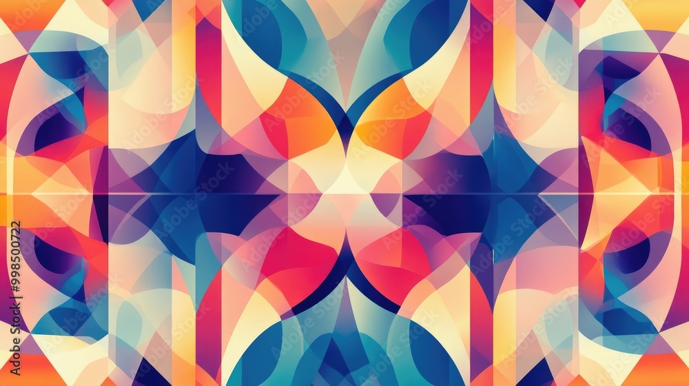 Poster a stunning abstract geometric pattern with vibrant colors and shapes, creating a modern and dynamic 