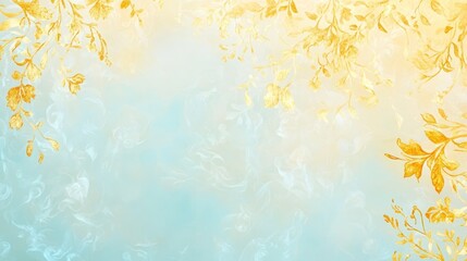 In retro style, this vintage background copy space wallpaper shows blue and gold floral ornaments in light and soft colors.