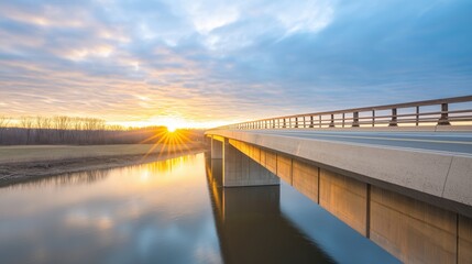 Fototapeta premium Sunrise Over River Bridge on a Highway