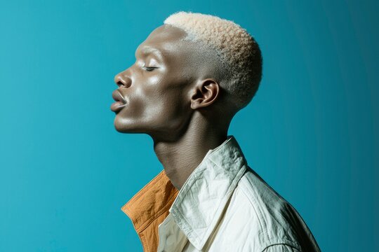 Portrait of a Man with Blonde Hair and Closed Eyes - Powered by Adobe