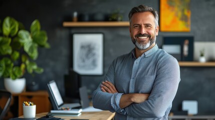 Fototapeta premium Professional Smiling Man in Modern Office Setting