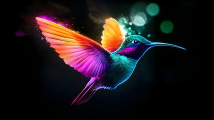 Colorful Neon Hummingbird in Motion