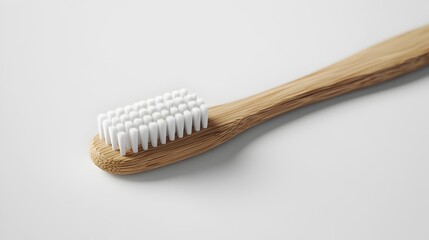 Closeup of Eco Friendly Bamboo Toothbrush with Sustainable Packaging on White Background