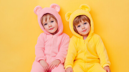 Fototapeta premium Two little girls in cute pajamas.