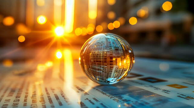 Glass Sphere on Financial Document Background