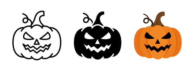 Halloween pumpkin icon. Jack lantern vector illustration. Pumpkin with scary face symbol. Spooky orange Halloween decoration. Funny cartoon pumpkin pictogram.