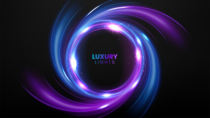 Blue and Purple Light Circle Effect on Dark Background, Vector Illustration