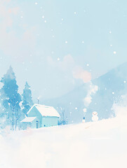 Fototapeta premium Small house outdoors in winter with light colors and fresh style