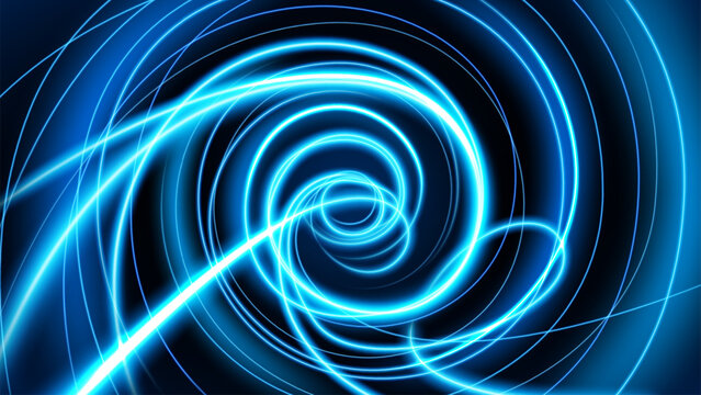 Blue Vortex Lines of Energy Particles in Tunnel, Vector Illustration