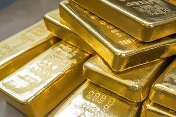 Stack of shiny gold bars for investment