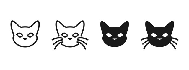 Cat head icon. Kitty face vector illustration. Kitten with whisker symbol. Pet with mustache sign. Black cat logotype. Kitten head silhouette. Black kitty with white eyes graphic logo design. © Chelpanoff