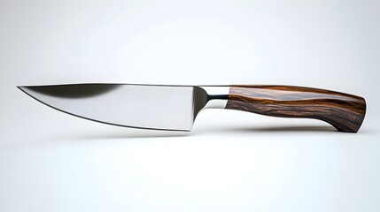 Elegant Stainless Steel Chef s Knife with Wooden Handle in Minimalist White Background Setting
