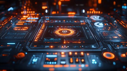 Fototapeta premium Futuristic smart home control panel of home appliances, sleek and modern digital interfaces perfect to create product designs or as part of smart home technology advertisements to attract consumers.