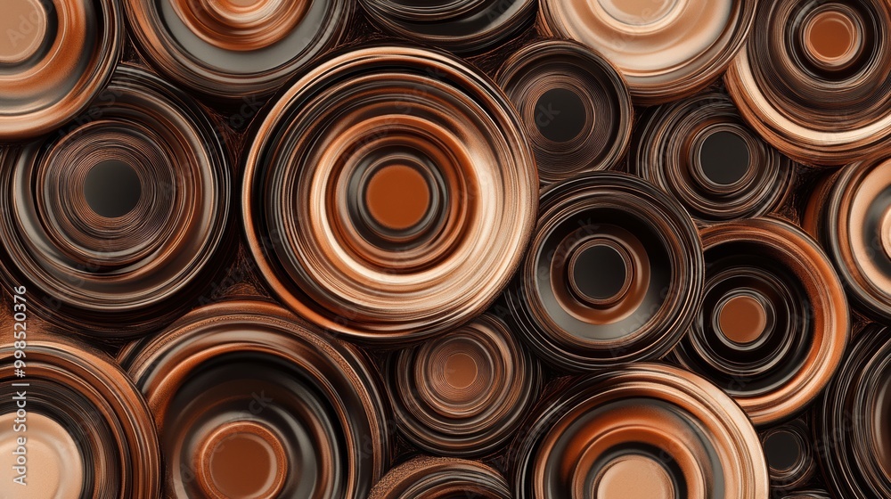 Leinwandbilder overlapping coffee cup rings in various shades of brown form a striking abstract pattern, showcasing
