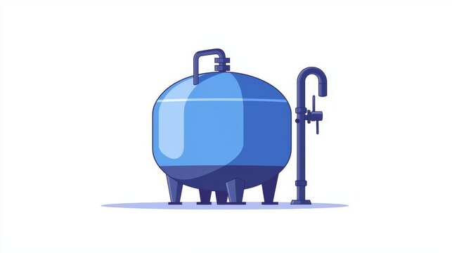 recommend clip art: An illustration of a blue water tank and tap isolated on a white background
