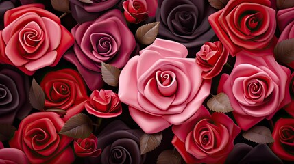 Valentine's day background with red and pink rose flowers