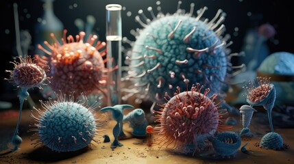 viruses and bacteria under a microscope in a medical and research laboratory