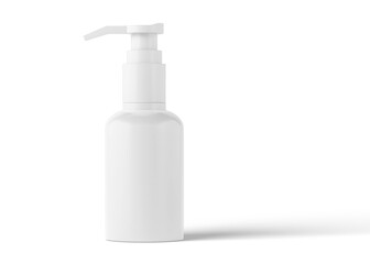 Cosmetic bottle without label, plastic bottle with dispenser mockup for liquid soap, shampoo, shower gel, lotion, body milk isolated on white background.