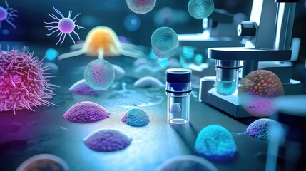 viruses and bacteria under a microscope in a medical and research laboratory
