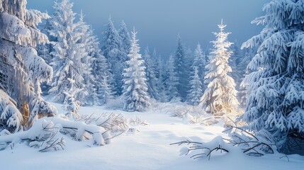 winter night landscape. snowy forest and fir branches