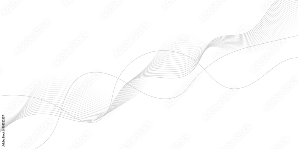 Wall mural gray wave curve lines abstract background with flowing particles. digital energy waves technology co