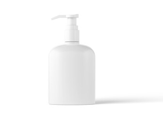 Cosmetic bottle without label, plastic bottle with dispenser mockup for liquid soap, shampoo, shower gel, lotion, body milk isolated on white background.