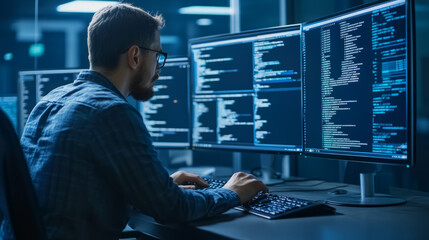 Fototapeta premium IT department implementing new software for process improvement and efficiency