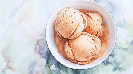 Roasted chestnut ice cream, creamy texture with nutty undertones, holiday indulgence, Watercolor style