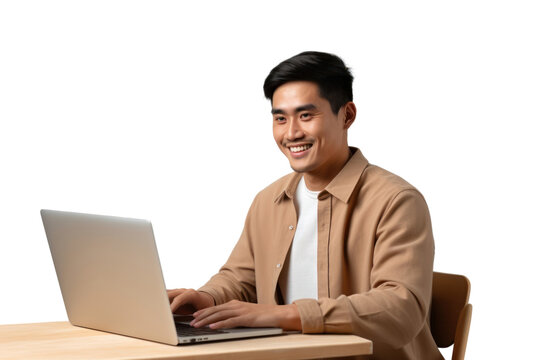 PNG  Smiling man using laptop - Powered by Adobe
