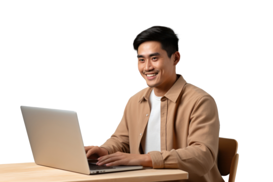 PNG  Smiling man using laptop