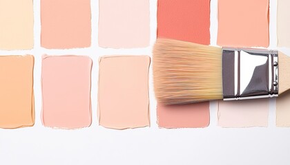 A set of paint swatches in natural hues like 'Peppercorn' and 'Cavern Clay,' with a paintbrush demonstrating the different textures of each shade.