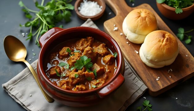 Yak Meat Curry (Sha Momo) with Soft Steamed Tingmo Bread (Tibetan Cuisine)