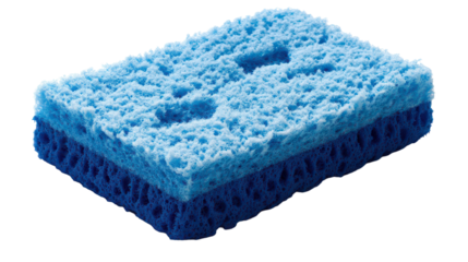 A vibrant blue cleaning sponge resting on a kitchen counter, ready for a day of scrubbing and shining, capturing the essence of home maintenance