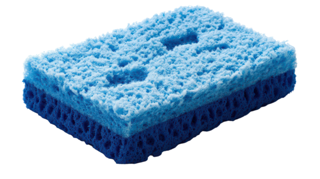 A vibrant blue cleaning sponge resting on a kitchen counter, ready for a day of scrubbing and shining, capturing the essence of home maintenance