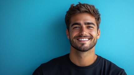 Obraz premium Portrait of a happy handsome man in a shirt with laughing