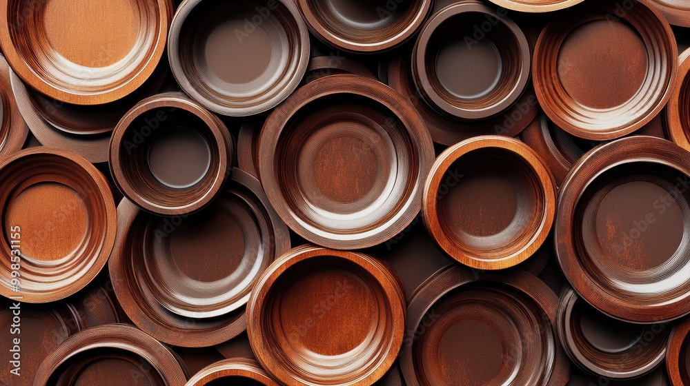Aufkleber overlapping coffee cup rings create a visually captivating pattern in shades of brown, showcasing an
