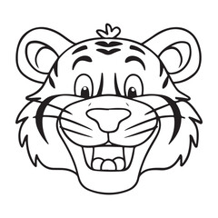 Happy Tiger Face Coloring Book Page for Kids Illustration
